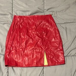 Windsor Red Faux Leather Mini Skirt with Side Slit